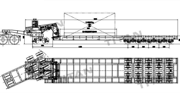 Drawing of 5 Line 10 Axle Detach Gooseneck Lowboy Trailer for Sale