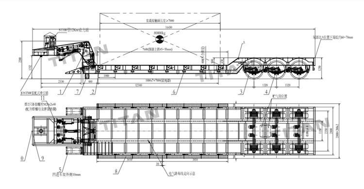 Drawing of Tri Axle Removable Gooseneck Trailer for Sale