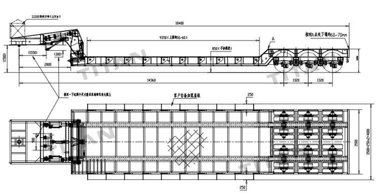 Drawing of 3 Line 6 Axle Removable Gooseneck