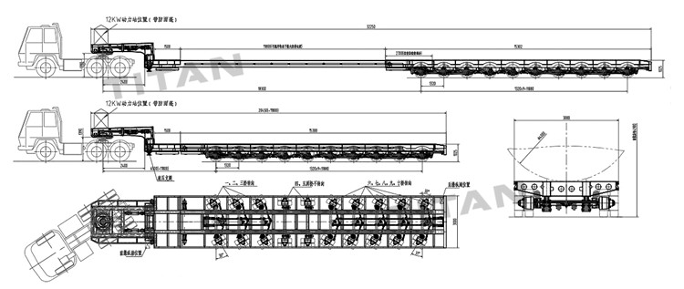 10 Axle 32 Meters Extendable Trailer for Wind Tower Transport in Vietnam