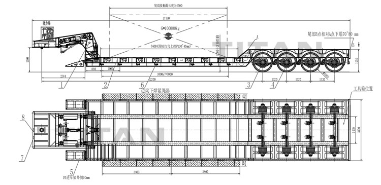 4 Axle 100 Ton Detachable Gooseneck Trailer for Sale In Burundi