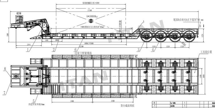 4 Axle 100T Hydraulic Gooseneck Trailer drawing