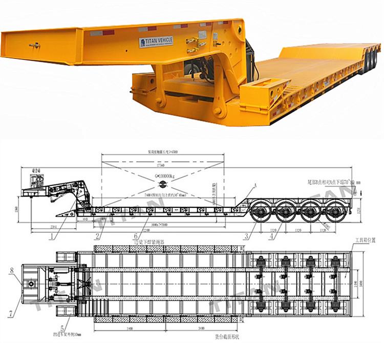 100 Ton Hydraulic Detach Lowboy Trailer for Sale
